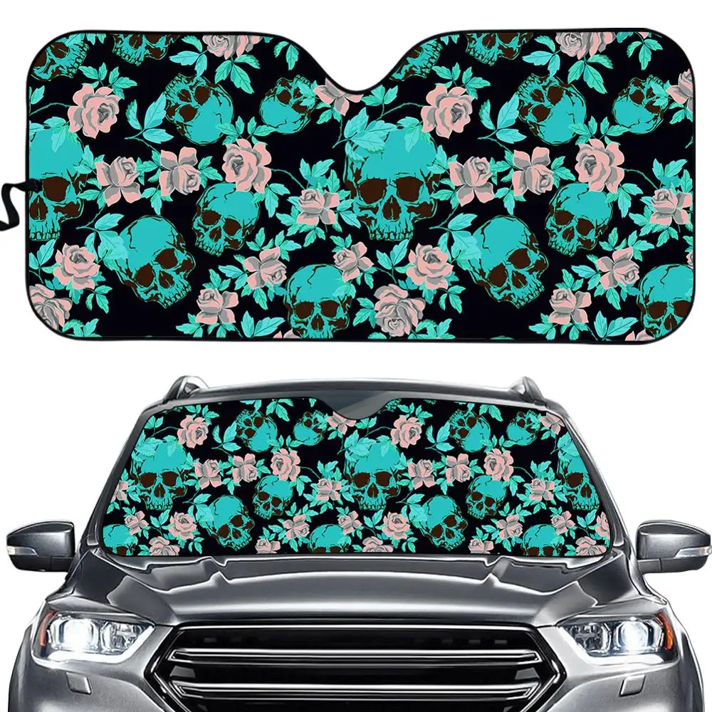 

Rose Flower Skull Pattern Protect Car Interior Car Sun Shade for Windshield UV and Heat Car Sun Shade Windshield Hot Sunshade
