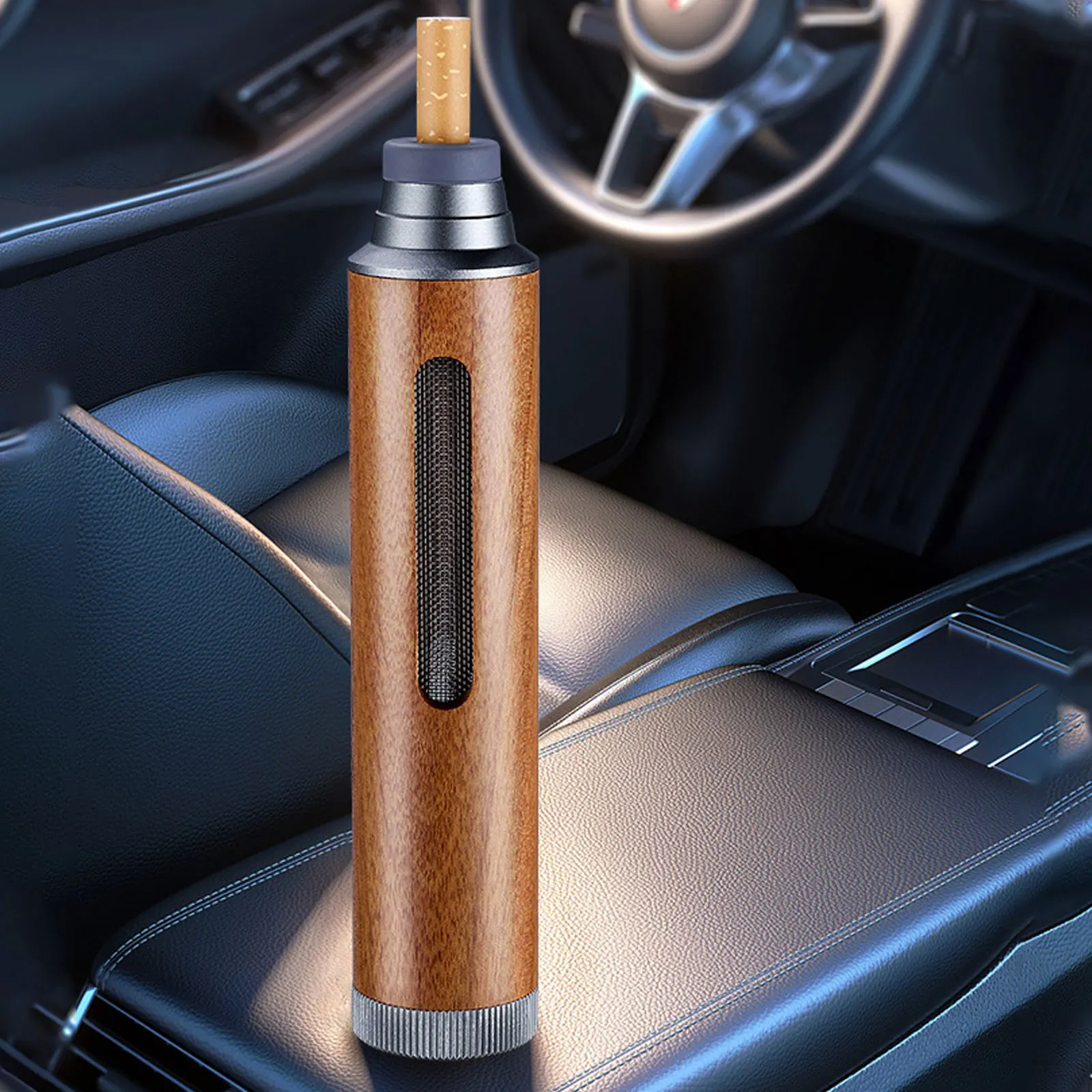 

Portable Ashtray Mini Car Ashtray Anti Soot-flying Cigarette Cover Anti-ash Luxury Wood Cigarette Holder For Smoking Gift