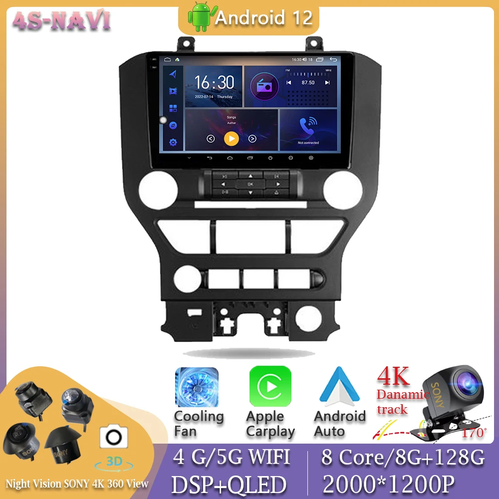 

360 головное устройство с камерой Android 12 автомобильное радио для Ford Mustang 6 VI S550 2014 - 2021 навигация GPS Carplay Авторадио Мультимедиа