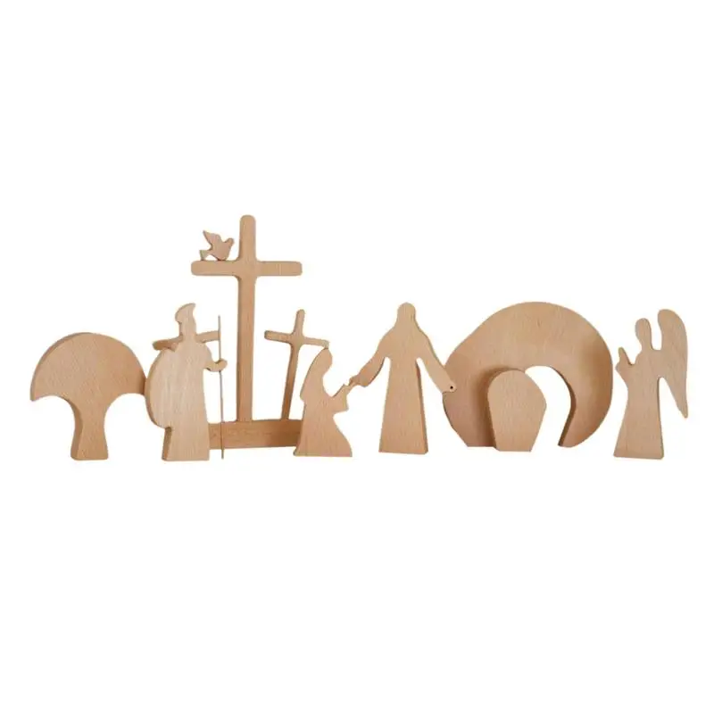 

Easter Decor Wooden Wooden Easter Resurrection Scene Decoration Religious Cross Tabletop Ornament For Easter Wooden Resurrection