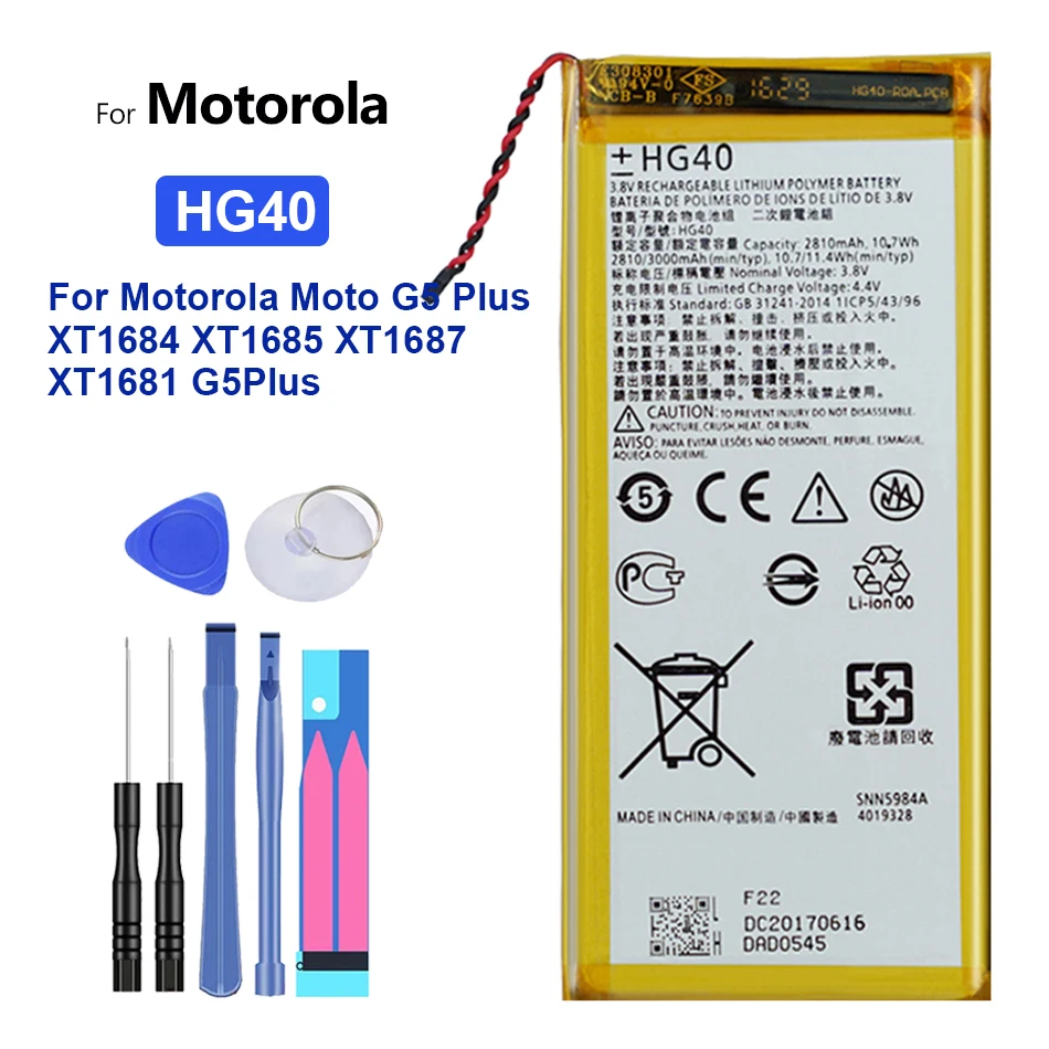 

Battery HG40 3500mAh For Motorola Moto G5 Plus XT1684 XT1685 XT1687 XT1681 G5Plus HG 40 Bateria + Free Tools