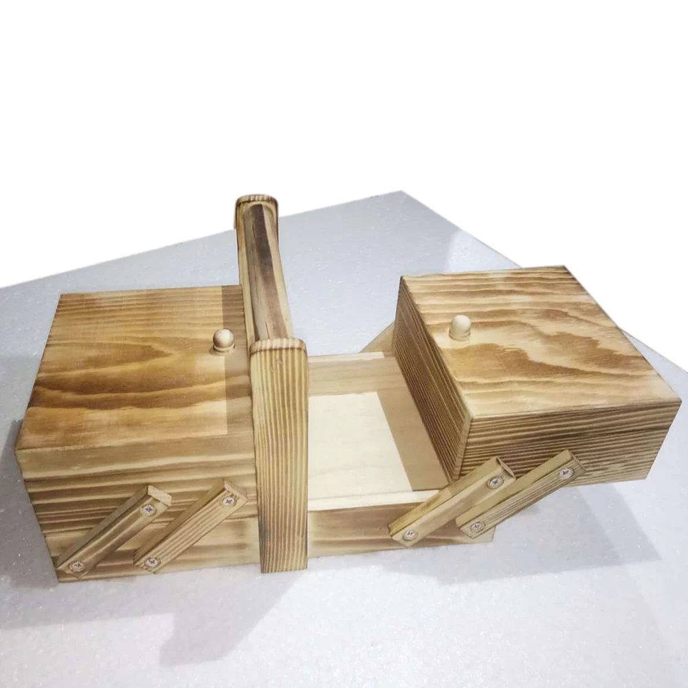 

Вместительная швейная коробка с ручкой для хранения, потертый дорожный домашний косметический предмет, винтажный многослойный консольный деревянный Органайзер