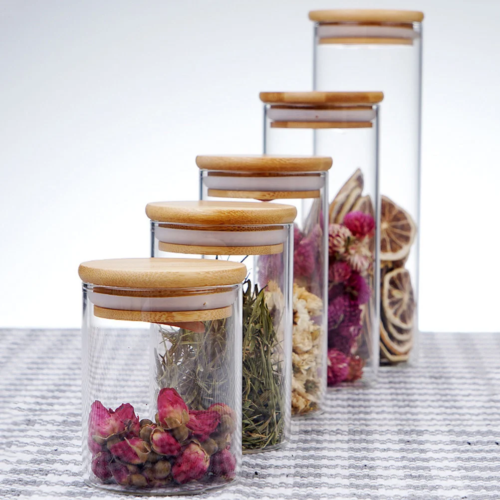 

Glassjars Storage Jar Containers Tea Canisterssealed Lids Airtightcoffee Sugarwooden Lid Small Kitchen Salt