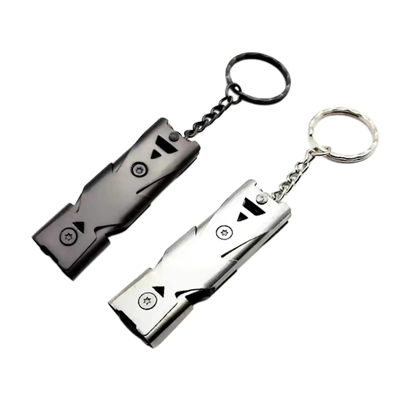

Emergency Survival Whistle Double Pipe with Key Chain High Decibel Stainless Steel Equipment Very Loud for Camping
