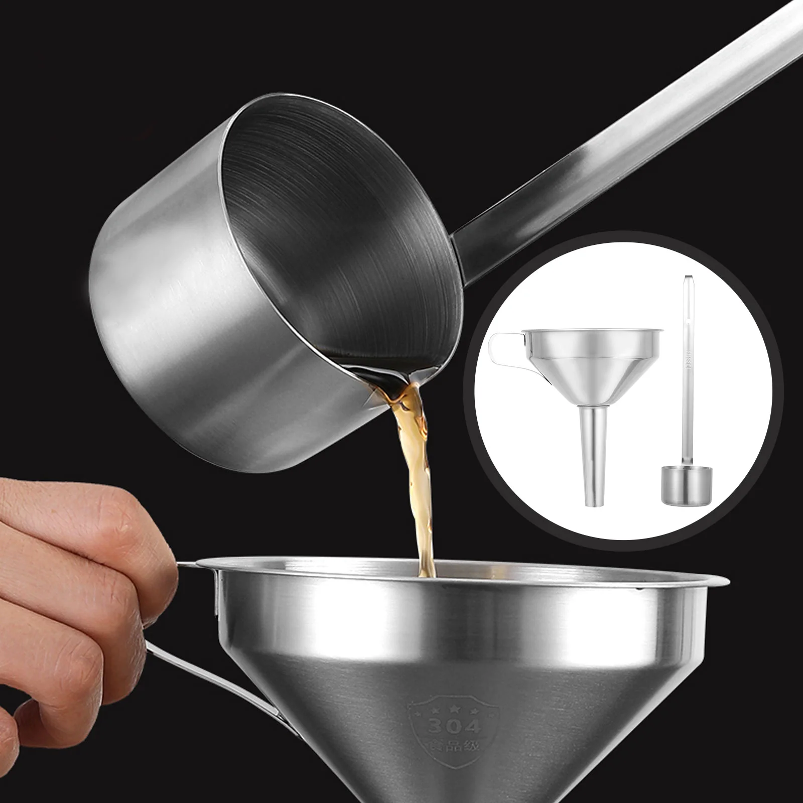 

1 Set Kitchen Funnel with Steel Ladle Baking Filter Oil Sauce Funnel Ladle
