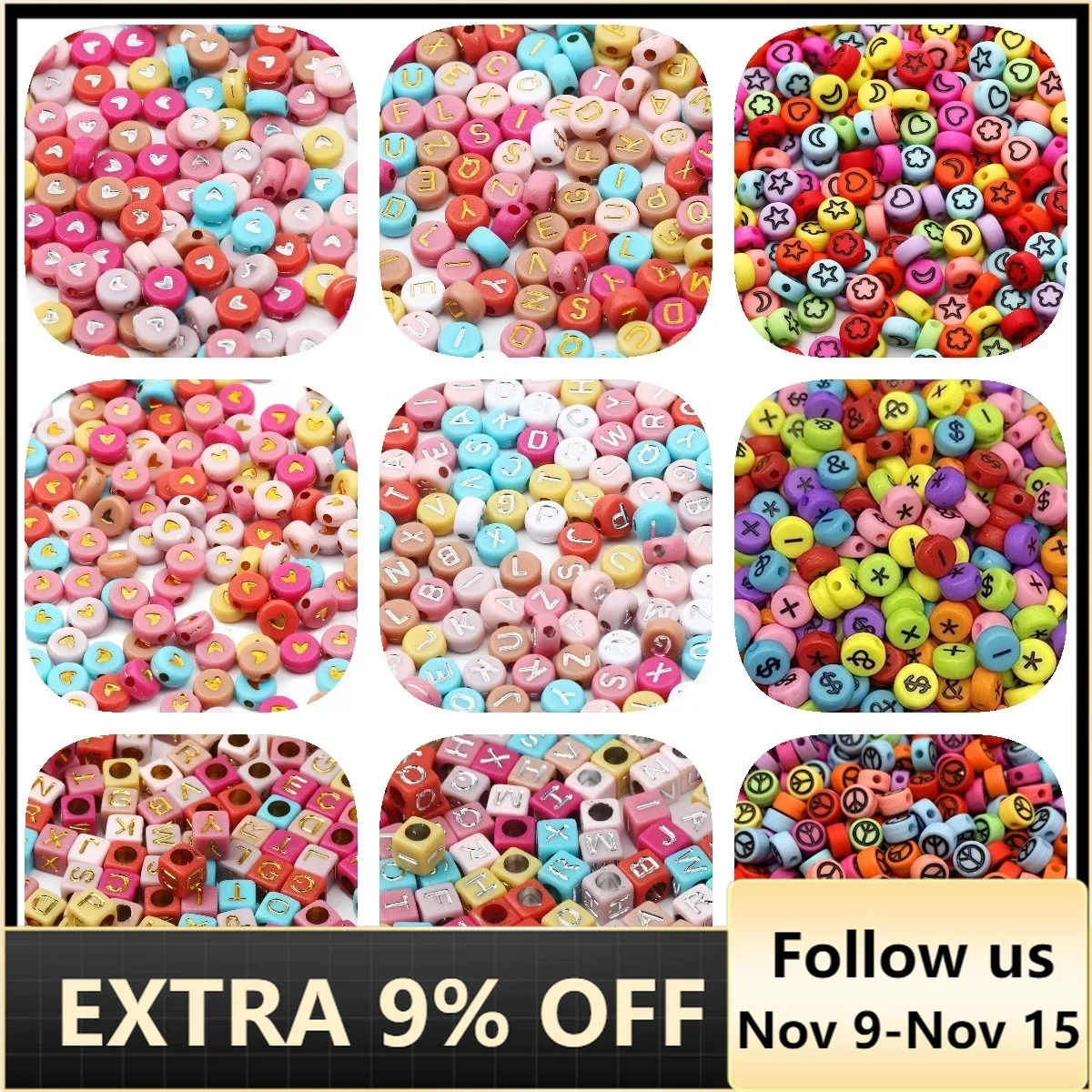 

50pcs Colored Round Flat Acrylic Beads Letter Heart Pattern Loose Beads For Jewelry Making DIY Bracelet Earrings Supplies 4*7mm