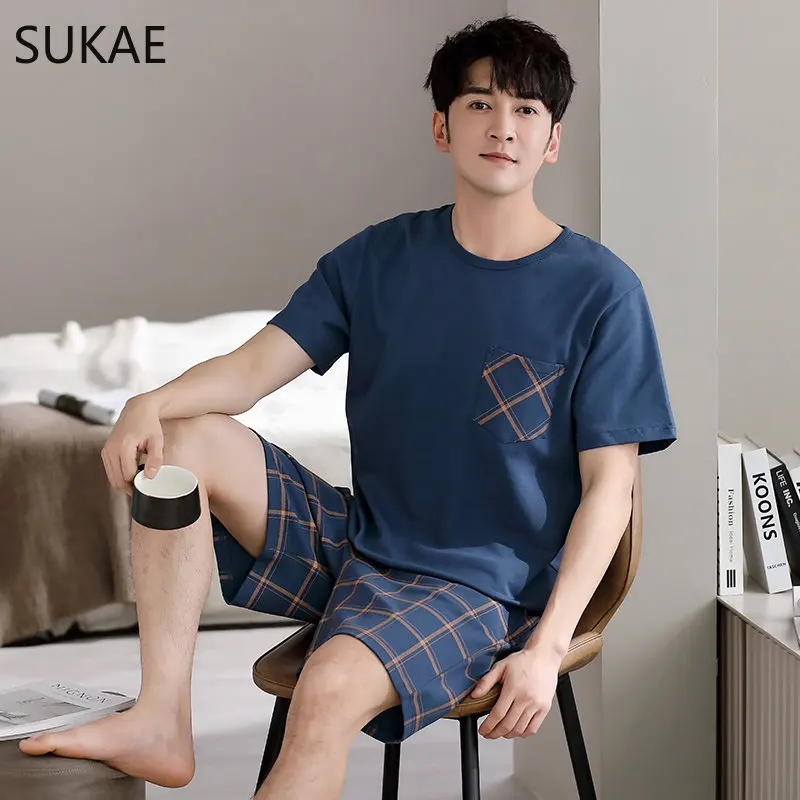 SUKAE L-4XL Summer Shorts for Men Cotton Sleepwear Soccer Printing Pajamas Set Causal Pyjama Boy Loungewear Leisure Male Pijamas