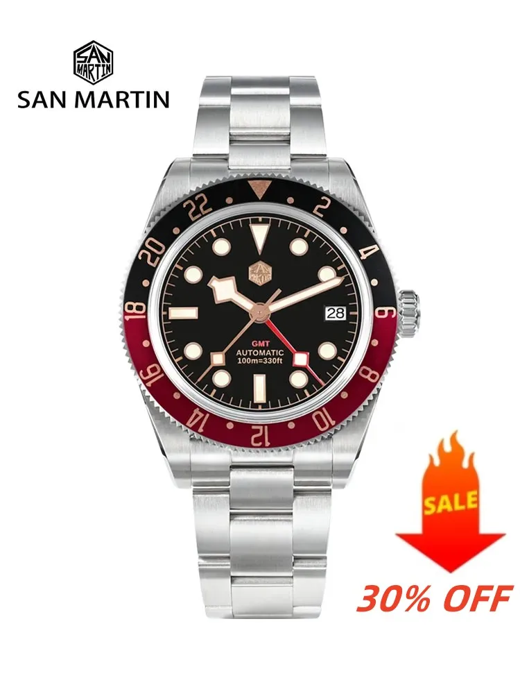 San Martin 39 мм Розовое Золото Классические Ретро Мужские Часы Роскошные Сапфировые
