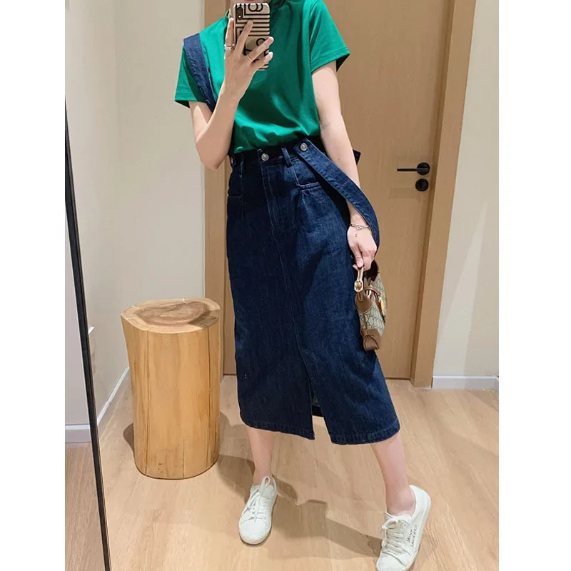 

Western Style Youthful-Looking Denim Suspender Skirt Women's Retro Summer New Korean Style Loose Slimming Temperament Split