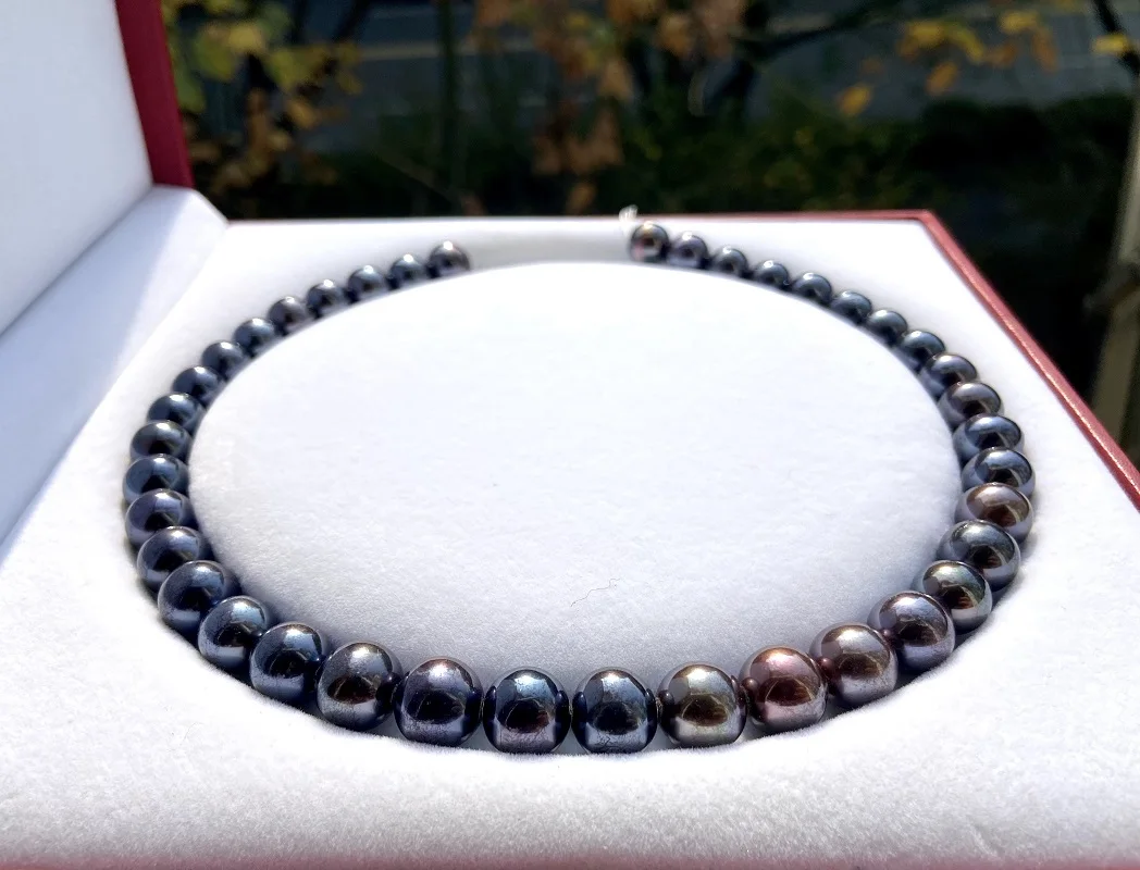 

2022 Vintage Necklace for Women 11-12mm Round Black Pearl Necklace Luxury Jewelry Gifts for Female