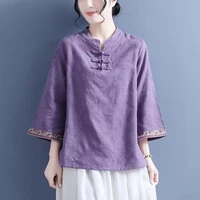 spring summer embroidery elegant vintage cheongsam hanfu chinese traditional style women clothing vintage long sleeve female top