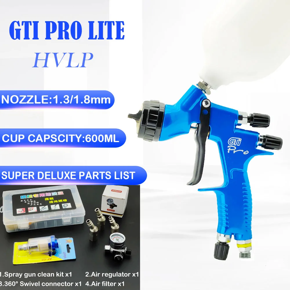 

Пистолет-распылитель HVLP 2022 GTI PRO 1,3/1,8 мм, пистолет для покраски автомобиля с чашкой для смешивания, без очистки, для покраски автомобиля
