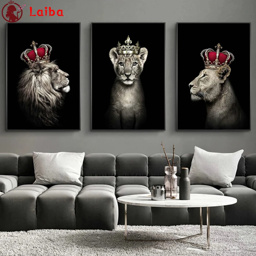 

Алмазная живопись, лидер продаж, Современная животная корона, Лев, 5d Вышивка крестиком, алмазная вышивка, мозаика, подарок, домашний декор, картины 3 шт.