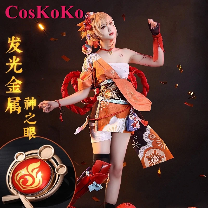 

CosKoKo Yoimiya Cosplay Anime Game Genshin Impact Costume Gorgeous Sweet Kimono Uniform Women Halloween Party Role Play Clothing