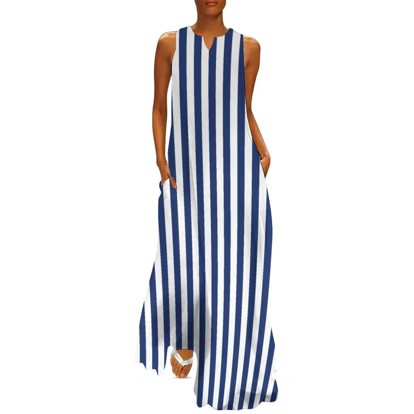 

Classic Stripes Dress Summer Navy Lines Print Korean Fashion Boho Beach Long Dresses Stylish Beach Maxi Dress Big Size 4XL 5XL