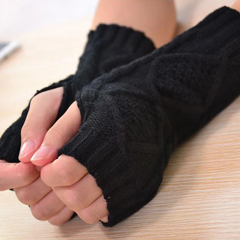 

Вязаные перчатки с открытыми пальцами, женские теплые зимние перчатки из мягкой шерсти, перчатки для девушек, женские перчатки