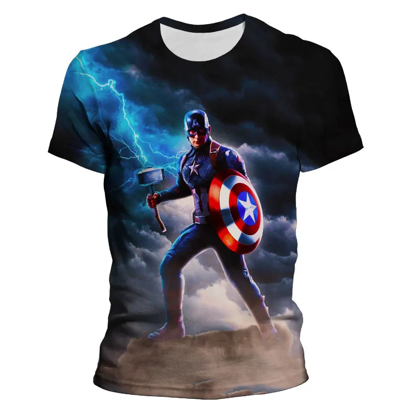 

Футболка с коротким рукавом для мужчин и женщин, крутая стильная футболка с 3D-принтом Капитана Америка Marvel, стильная детская одежда в стиле ...