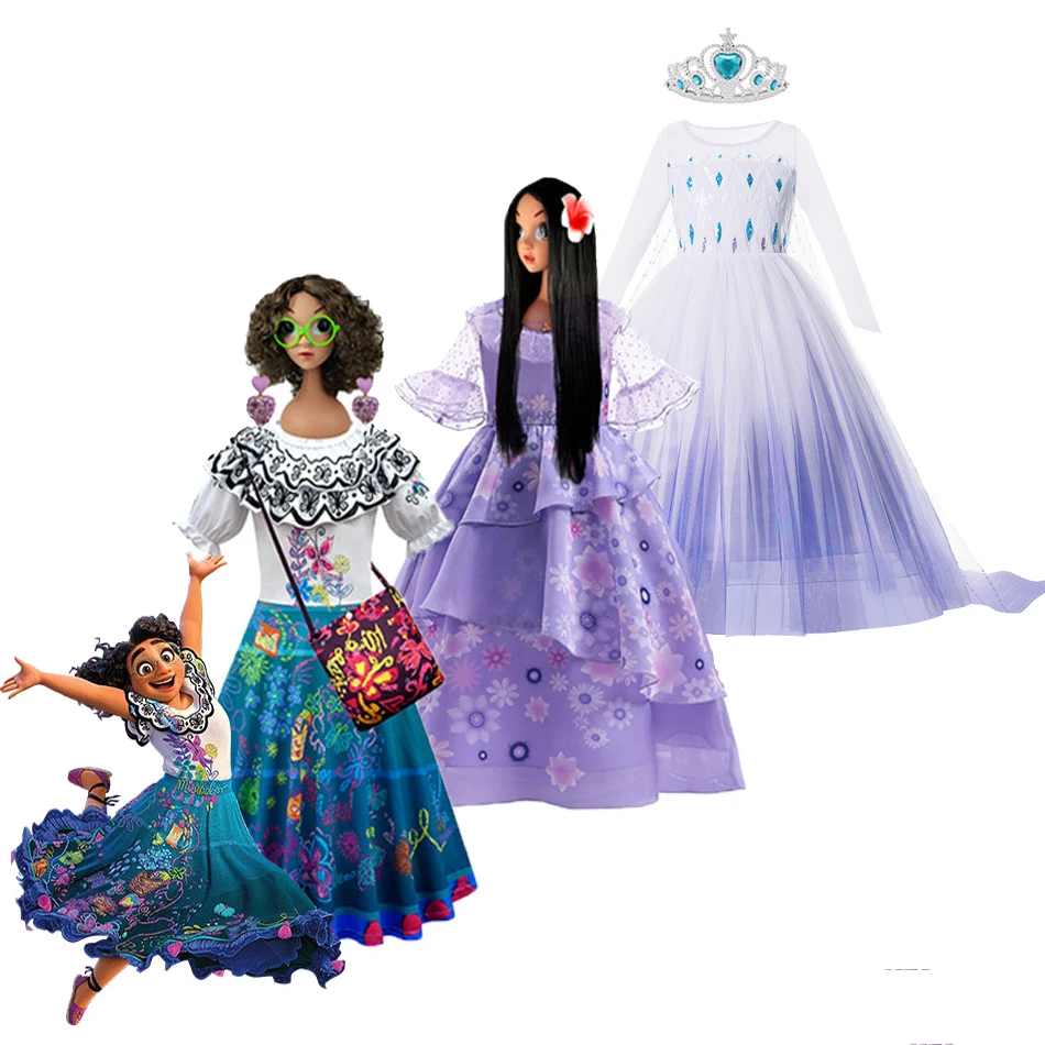Disney Encanto Isabela Mirabel Frozen 2 Elsa Princess Cosplay Snow Queen Dress For Girl Mesh Prom Gown Kids Easter Party Costume
