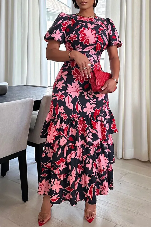 

2023 Summer Bohemia New Women's Romantic Print Multi Layered Dress