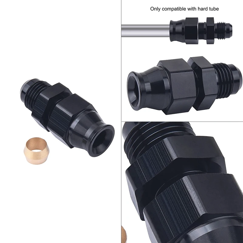 

6AN Male Flare To Fuel Hardline Tube Fitting Adapter Connector Aluminum Alloy Black Anodized Straight