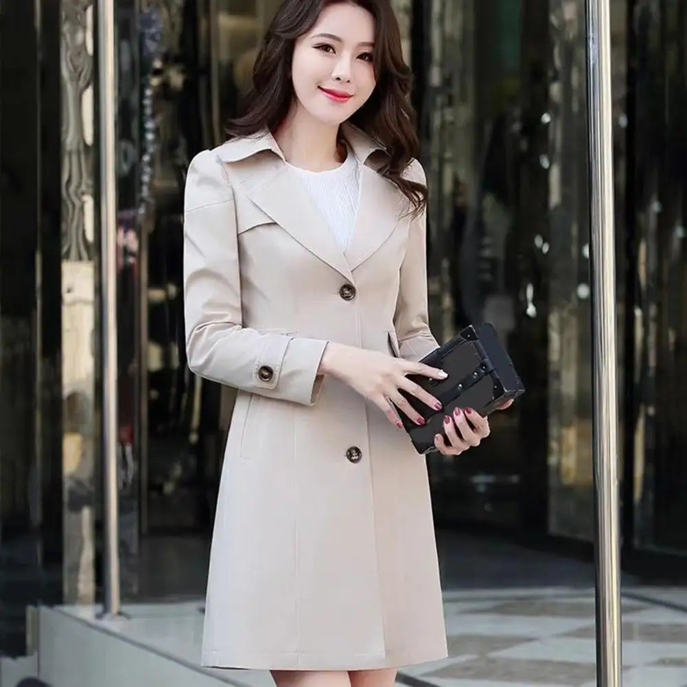 

Женское однотонное пальто, облегающий кардиган, однобортное теплое пальто с отложным воротником и карманами на пуговицах для повседневной ...