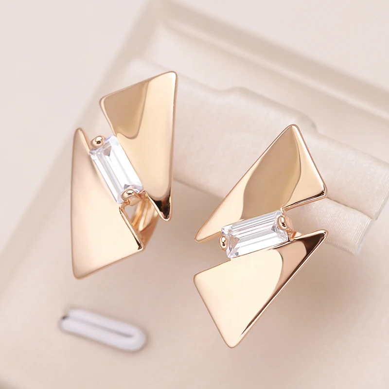 

Kinel New Trend Glossy Dangle Earring For Women Unusual 585 Rose Gold Color Natural Zircon Earrings Minimalist Daily Jewelry