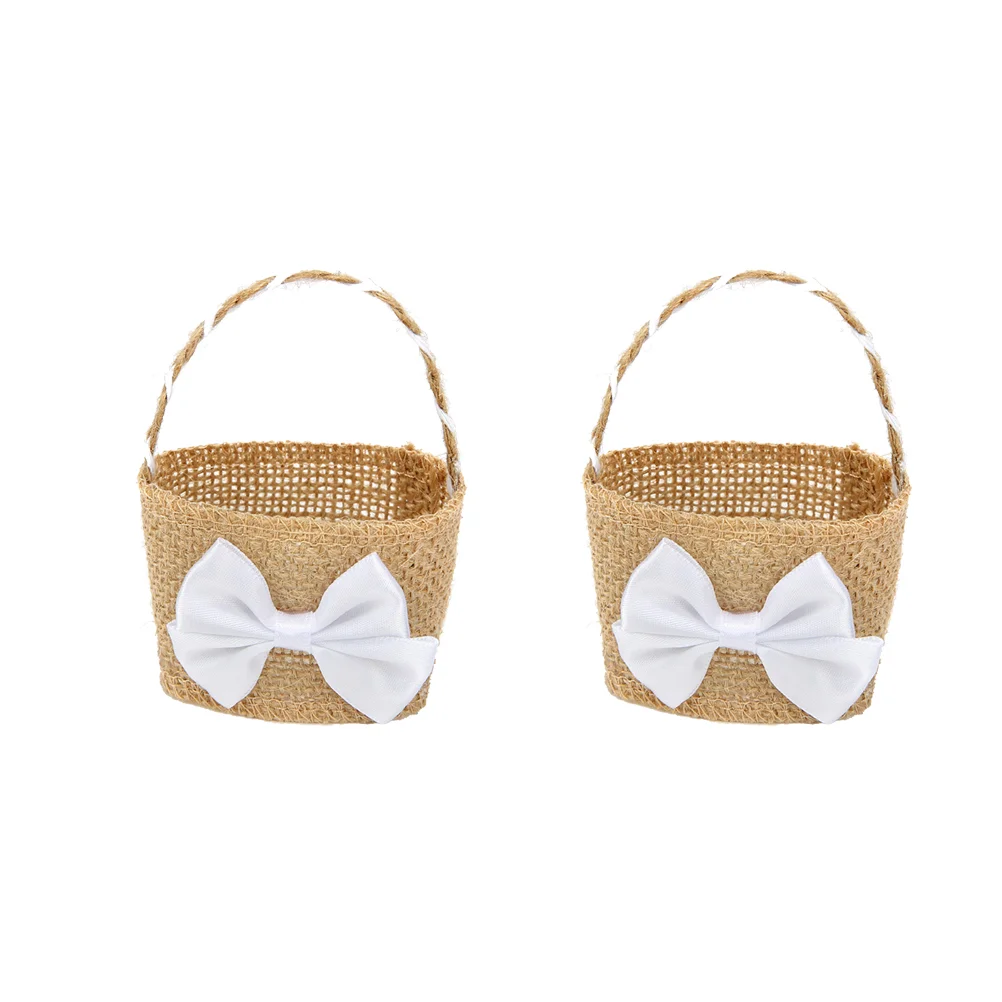 

4pcs Storage Basket Bowknot Creative Romantic Beautiful Flower Basket Gift Linen Basket Wedding Supplies