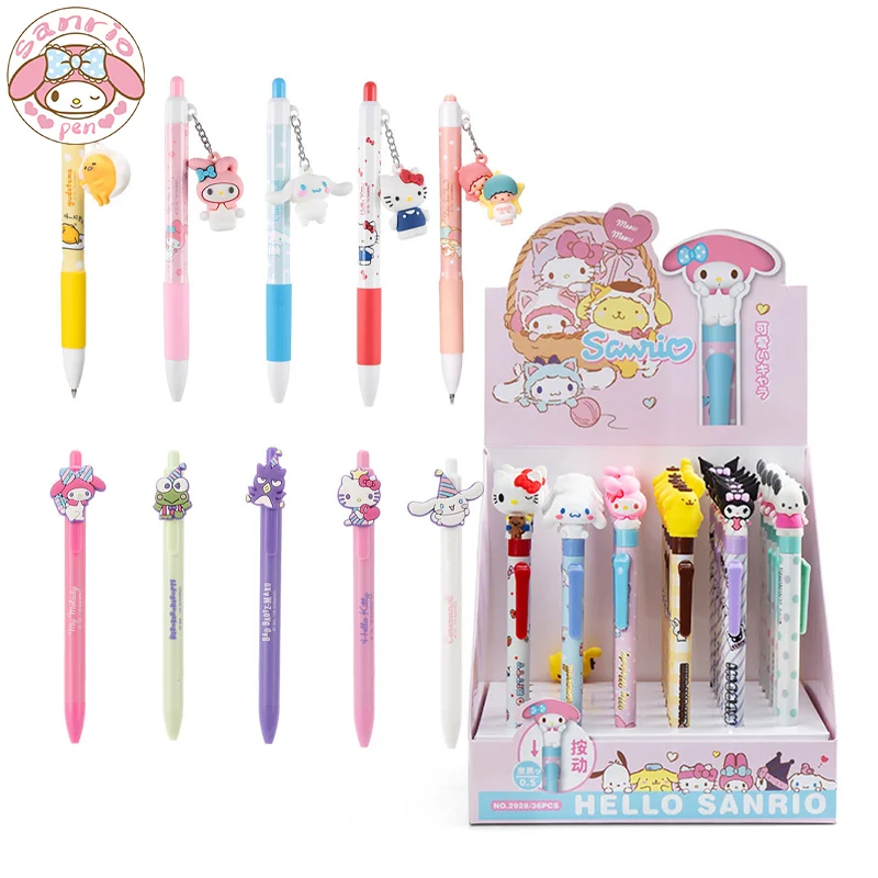 

New Sanrio 12-36pcs Doll Pendant Gel Pen Cartoon Hello Kitty Kuromi Melody Student Exam Black Pens 0.5 Kawaii Children Gift Pen