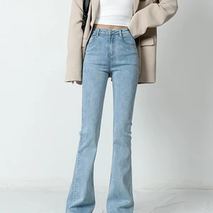 Yitimoky 2022 Fashion Women Flared Jeans Loose Denim Pants Bottom Straight High Waist Stretch Urban 