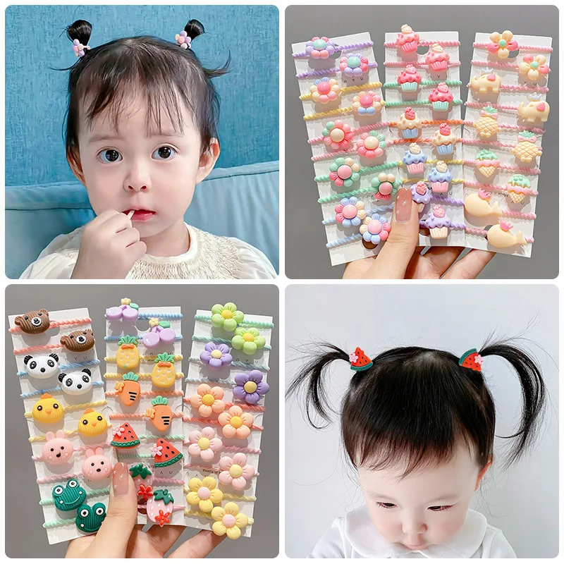 

10Pcs/Set Girls Cute Hair bands Elastic Rubber Band Head-wear Hair Ties Accessories Kids Cartoon Animals Hairband Ornaments