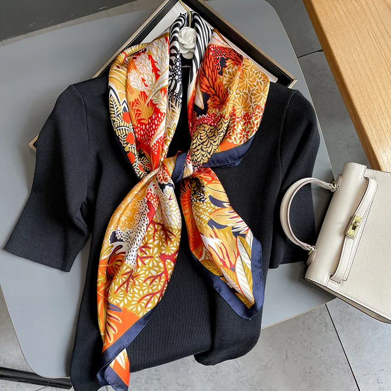 

Квадратный шарф 90 см, модный атласный шелковый шарф, женский роскошный Повседневный Шелковый шарф, шаль, Пляжная Солнцезащитная шаль для же...