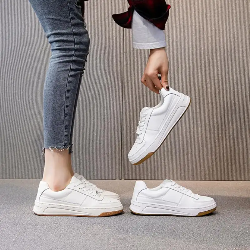 2022 Ins Women Sneakers Real Leather Fashion Flats Shoes Woman Cross Strap Casual Daily Spring Lady Footwear Size 35-40