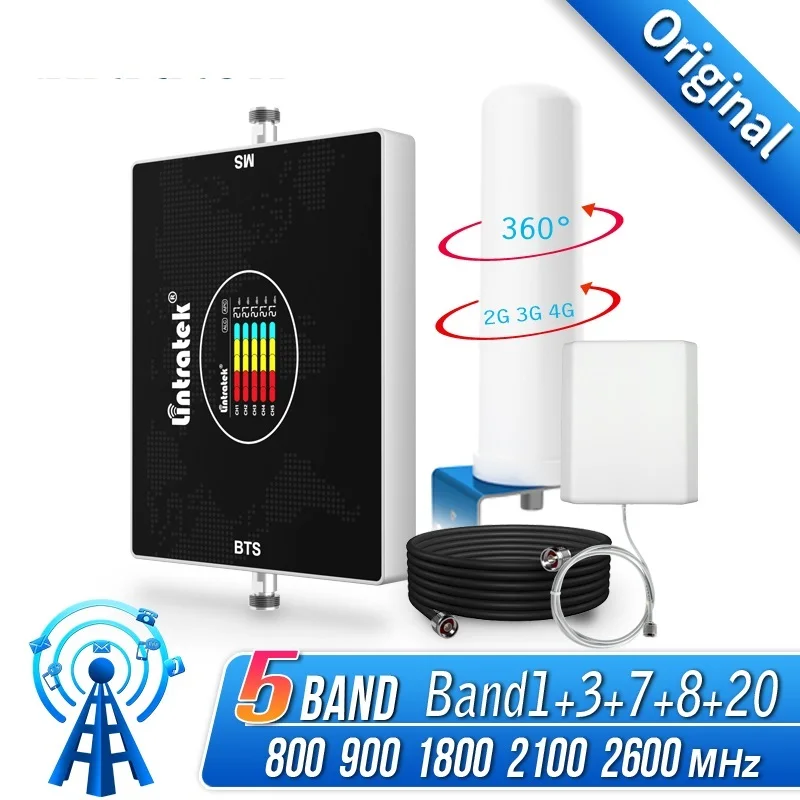 

Lintratek 5 Band Signal Booster Repeater 800 900 GSM 2100 1800 LTE 2600 4band B20 B8 B1 B3 B7 2G 3G 4G Internet Signal Amplfier