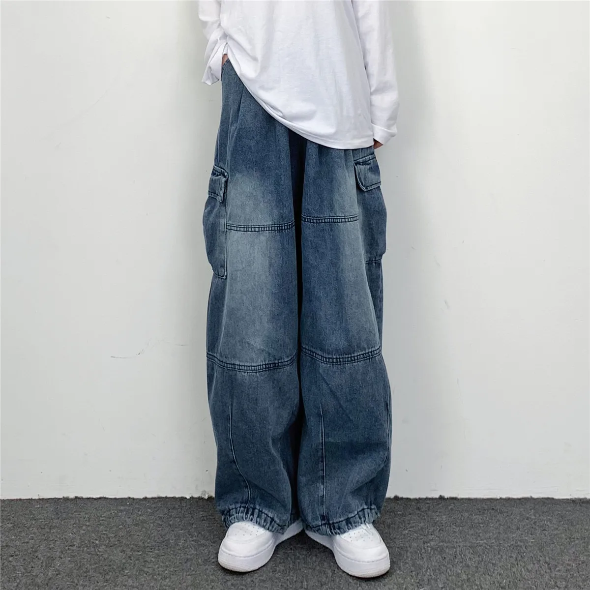 JEAN MAN Hip Hop Wide Leg Cargo Pants Jeans High Street Jeans Men's Loose Jeans Street Pants Y2k Pants Vintage Jeans Men Casual