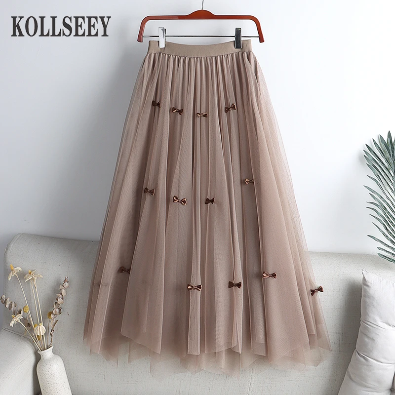 Enlarge KOLLSEEY Brand Hot Sales Summer Women Retro Style Solid Color Skirts Ladies Big Hem Pleated Long Women's Skirts