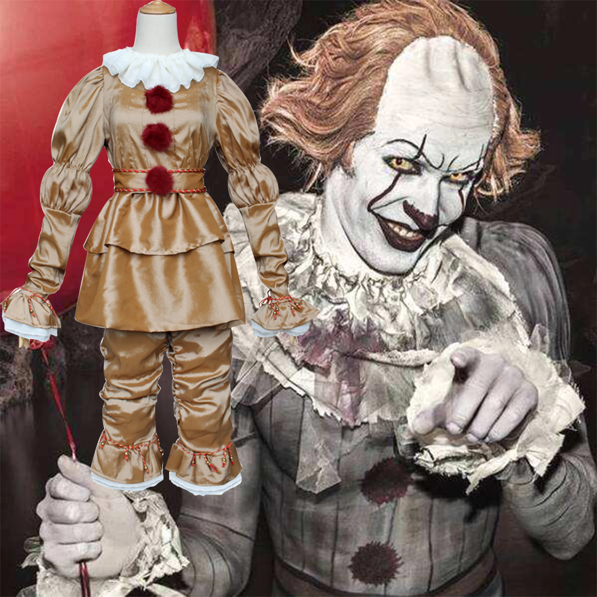 

Movie Joker Pennywise Cosplay Cos Mask Stephen King It Chapter Horror Clown Halloween Party Costumeen Costume Prop Boy Girl Gift