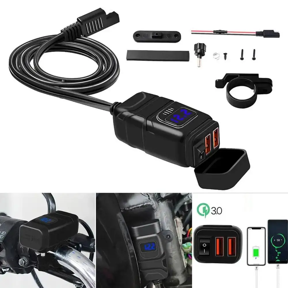 

Motorcycle Usb Fast Cellular Charger Waterproof Type C Port Socket Connector With Cell Mobile Voltmeter Digital For Bike,Mo R6J8