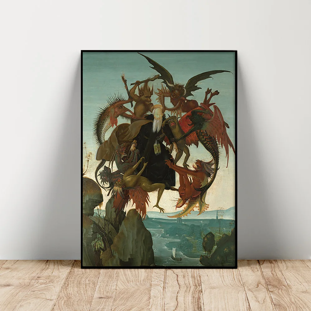 

Michelangelo Buonarroti Art Print Poster The Torment Of Saint Anthony Canvas Painting Religion Antique Wall Picture Decor Gift