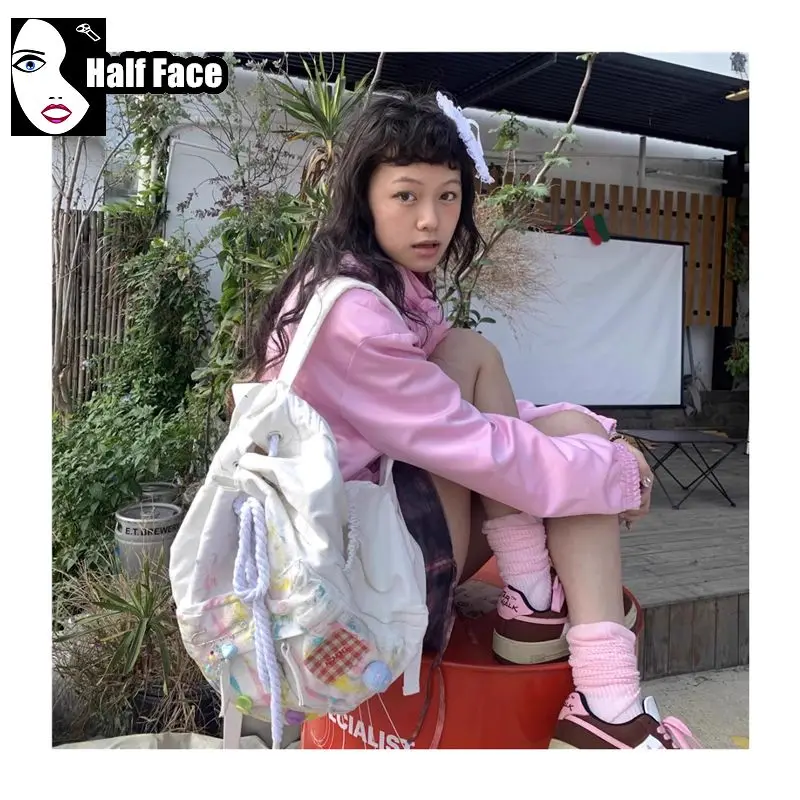 Женский холщовый рюкзак Y2K в стиле Харадзюку вместительный студенческий ранец