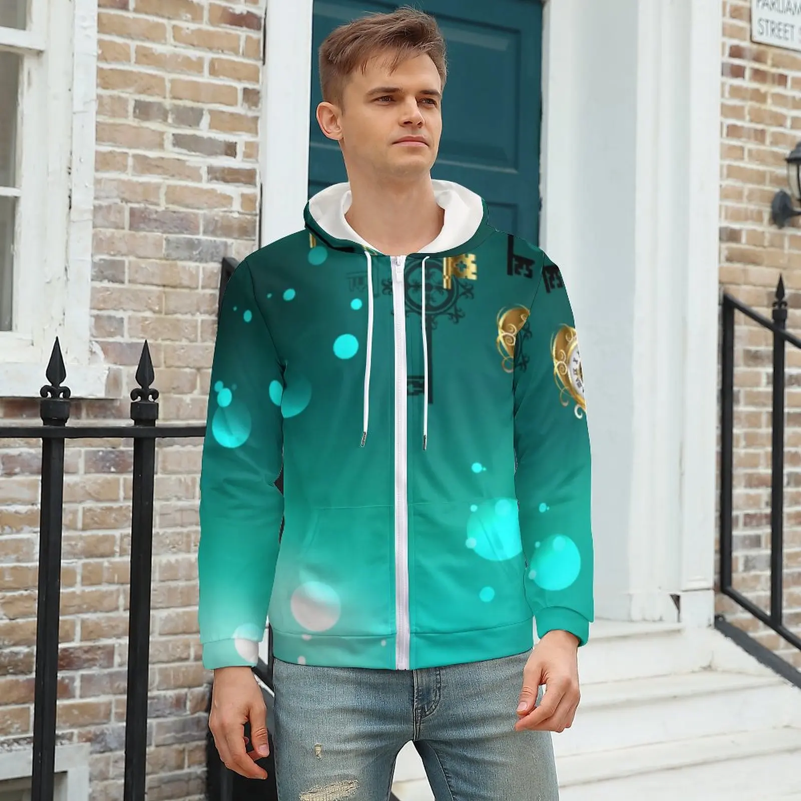 

Antique Skeleton Keys Zipper Hoodies Vintage Print Pretty Hoodie Man Long Sleeve Oversize Street Style Pattern Sweatshirts