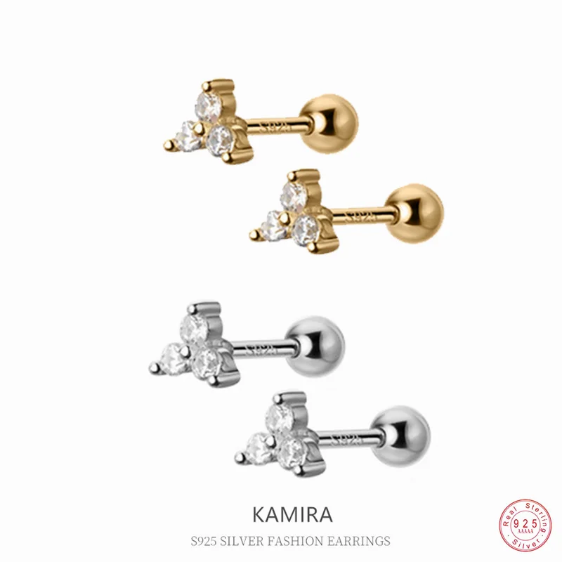 KAMIRA стерлингового серебра 925 пробы мини-милые серьги с клевером и цирконием
