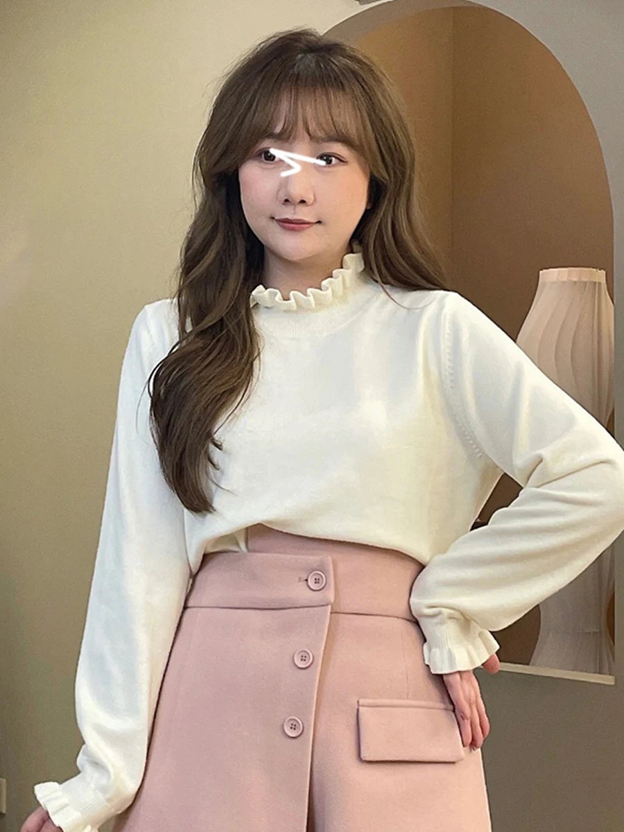 Вязаная нижняя рубашка больших размеров с высоким воротником женская