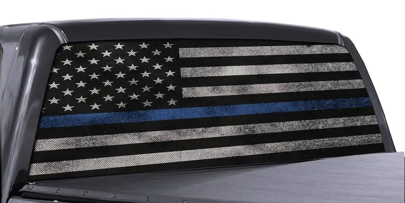 

Наклейка на заднее стекло грузовика тонкая синяя линия американский флаг перфорированная виниловая Универсальная