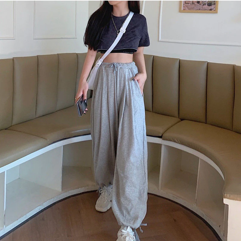 

Streetwear Women Baggy Gray Sports Pants Joggers Wide Leg Oversize Casual High Waist Long Trousers Women Summer 2022 Sweatpants