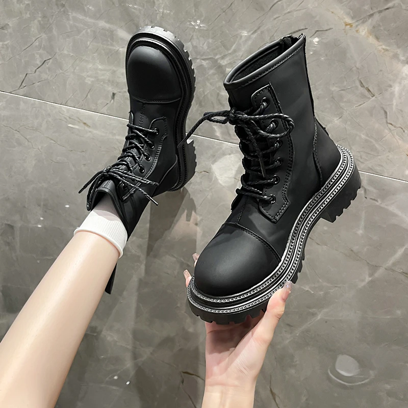 

Shoes for Women 2022 Locomotive Boots Women's Autumn Winter Cowhide New Fashion Thick Bottom Elastic Boots Increased Breathable