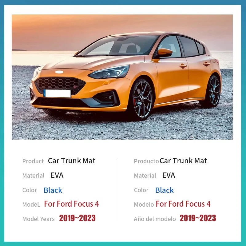 Фото Коврик в багажник автомобиля для Ford Focus 4 MK4, аксессуары 2019 ~ 2023 2020 2022, поднос для багажника, водонепроницаемый напольный коврик, легко чистится, противоскользящий №2