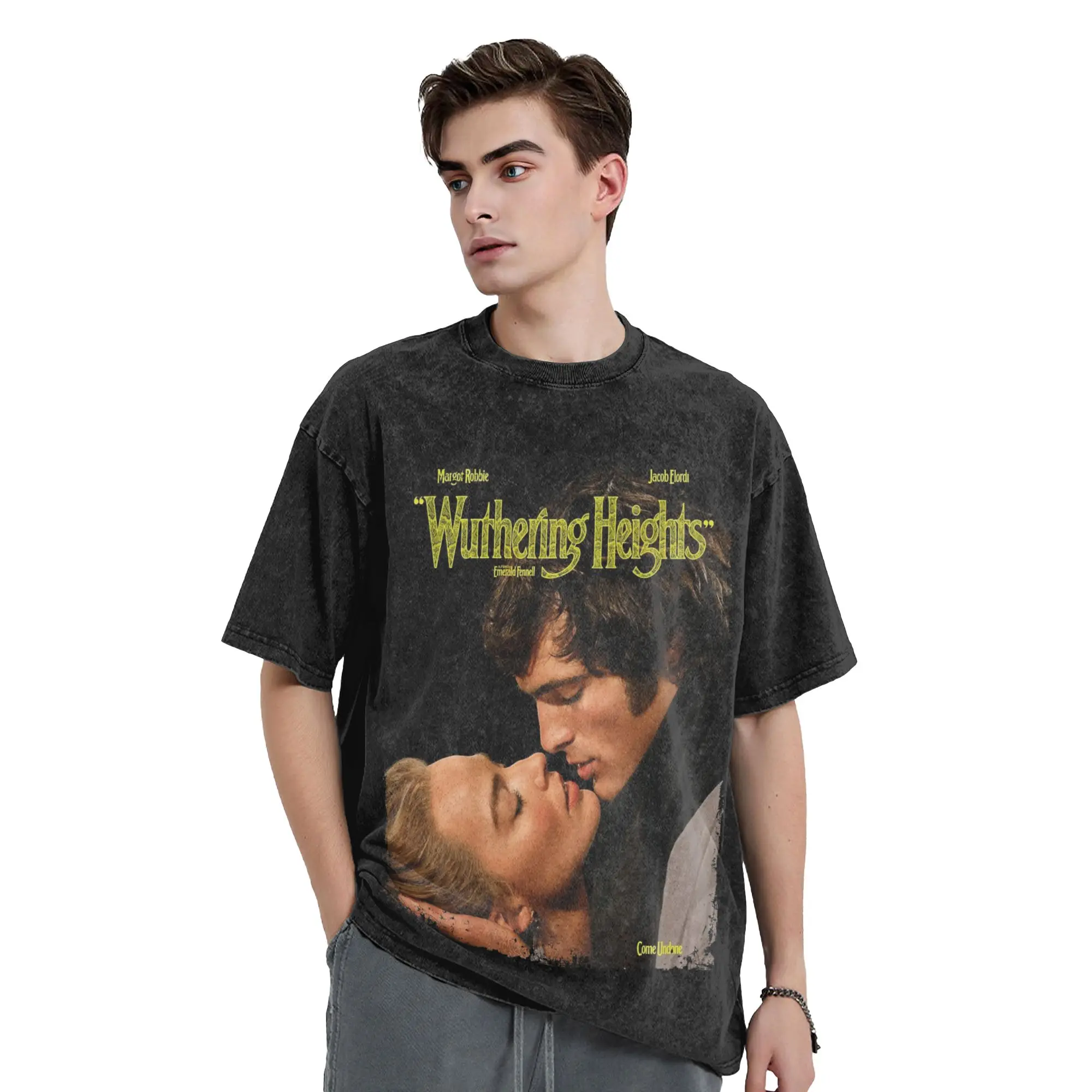 Фото Футболка Wuthering Heights Movie Movie в стиле Streetwear, хип-хоп, винтаж, с принтом Джейкоба Элорди, мужская и женская, хлопковая, оверсайз, с графическим рисунком №3