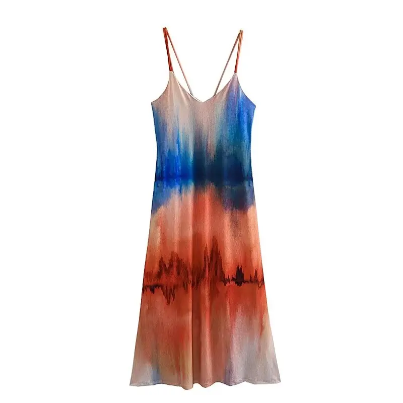 

Женское летнее платье-миди с открытой спиной и тонкими бретельками