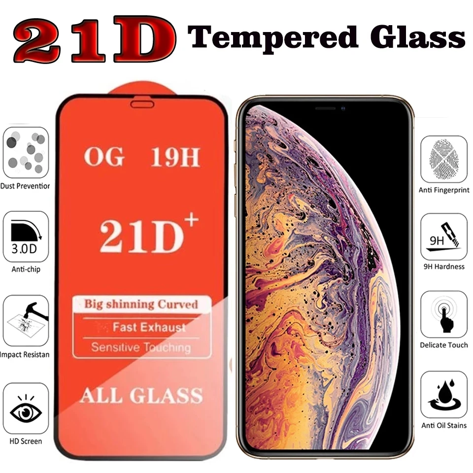 50pcs/lot  AAA Quality 21D Tempered Glass Full Cover Curved Screen Protector For iPhone 11 12 13 14 Pro Max