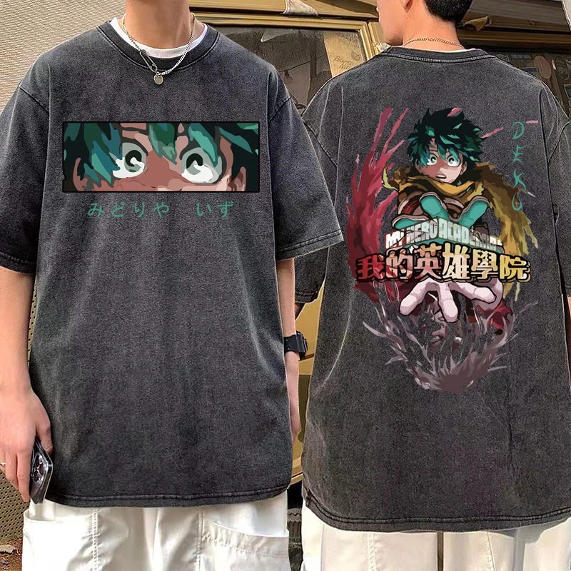 

Japanese My Hero Academia Anime Eye Shirt Summer T-Shirt Harajuku Midoriya Izuku American Distressed Washed Cloth Short Sleeve